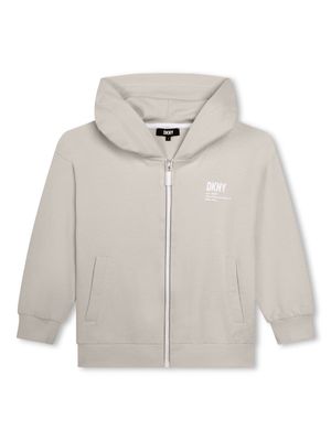 Dkny Kids logo-print cotton zip-up hoodie - Neutrals
