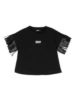 Dkny Kids logo-print fringed T-shirt - Black