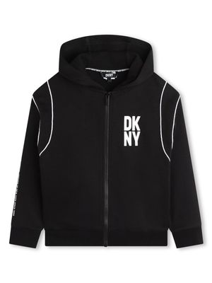 Dkny Kids logo-print hooded cardigan - Black