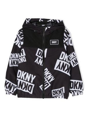 Dkny Kids logo-print hooded windbreaker - Black