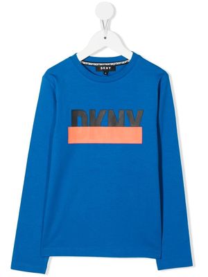 Dkny Kids logo-print long-sleeve T-shirt - Blue