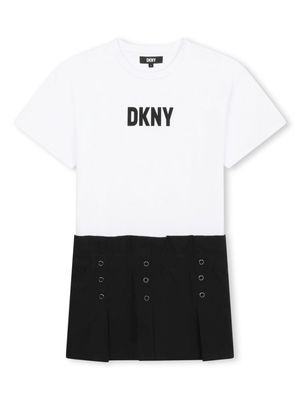 Dkny Kids logo-print pleated cotton dress - White