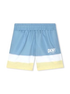 Dkny Kids logo-print striped swim shorts - Blue