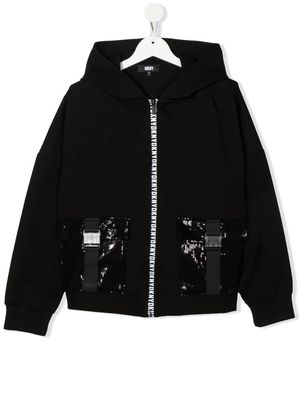 Dkny Kids logo-print trim zipped hoodie - Black