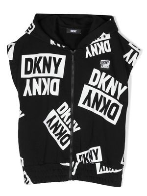 Dkny Kids logo-print zip-up sleeveless hoodie - Black