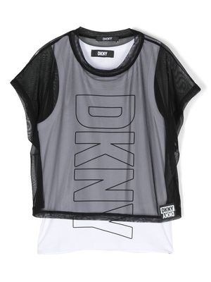 Dkny Kids mesh layer logo-print top - Black