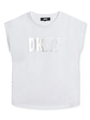 Dkny Kids metallic logo-print organic cotton T-shirt - White