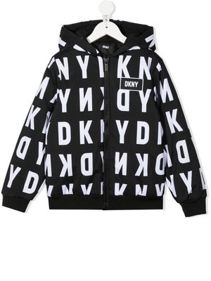 Dkny Kids monogram-pattern hooded jacket - Black
