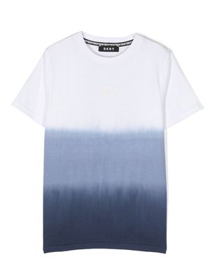 Dkny Kids ombré-effect logo-print T-shirt - Blue