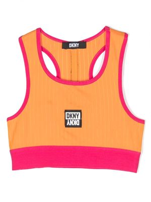 Dkny Kids pinstripe logo patch cropped undershirt - Orange