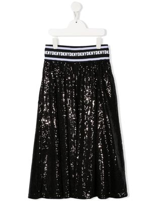 Dkny Kids sequin-embellished logo-waist skirt - Black