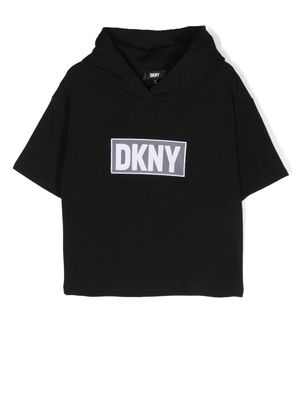 Dkny Kids TEEN embroidered-logo short-sleeve hoodie - Black