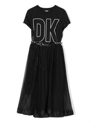 Dkny Kids tulle-overlay belted T-shirt dress - Black