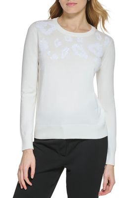 DKNY Leopard Sequin Long Sleeve Sweater in Ivory/Ivory