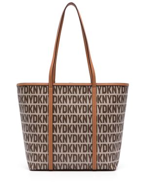 DKNY logo-print leather tote bag - Brown