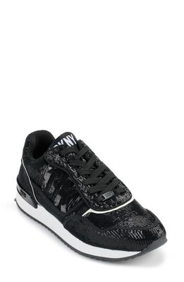 DKNY Mabyn Sequin Sneaker in Black/White