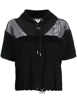 DKNY mesh-panel short-sleeve hoodie - Black