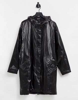 DKNY Metallic Anorak Coat in Black