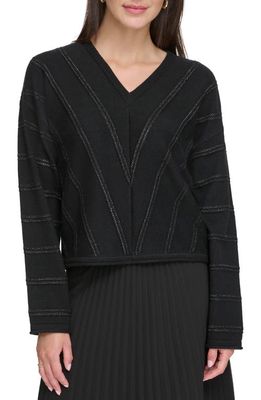 DKNY Metallic Chevron Pointelle Sweater in Black