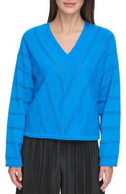 DKNY Metallic Chevron Pointelle Sweater in Electric Blue