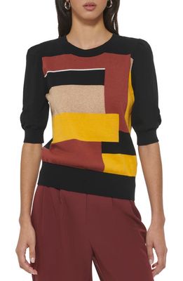 DKNY Metallic Colorblock Sweater in Black Multi