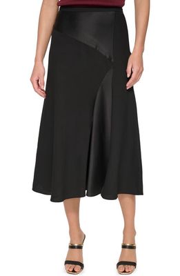 DKNY Mix Media Fit & Flare Skirt in Black