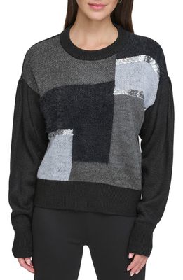 DKNY Mixed Stitch Colorblock Sweater in Black Multi