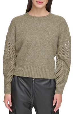 DKNY Mixed Stitch Crewneck Sweater in Light Fatigue Heather