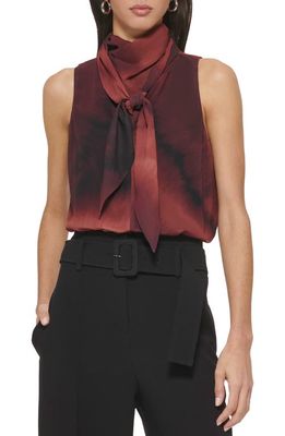 DKNY Ombré Sleeveless Tie Neck Blouse in Bricklane Multi