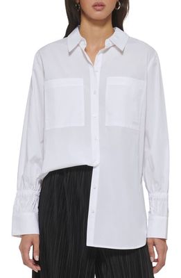 DKNY Oversize Stretch Cotton Poplin Button-Up Shirt in White