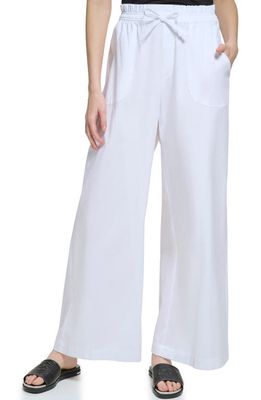 DKNY Paperbag Waist Wide Leg Pants in White