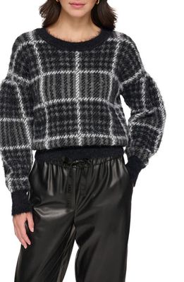 DKNY Plaid Sweater in Black/Ivory