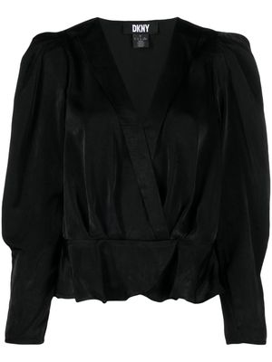 DKNY pleat-detail satin-finish blouse - Black
