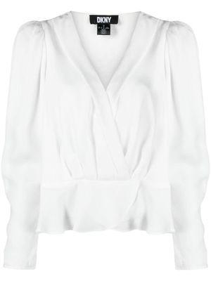 DKNY pleat-detail satin-finish blouse - White