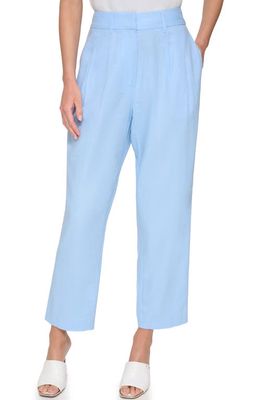 DKNY Pleat Front Linen Blend Ankle Trousers in Frosting Blue