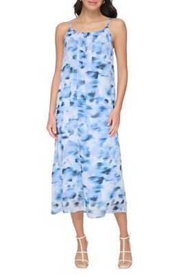 DKNY Print Chiffon Maxi Dress in Frosting Blue/White Multi