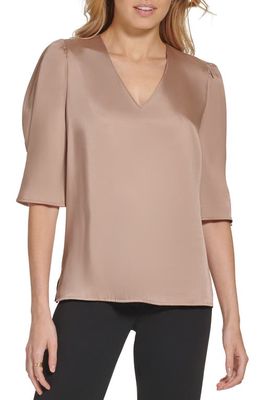 DKNY Puff Sleeve Blouse in Caf Au Lait