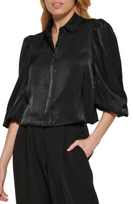 DKNY Puff Sleeve Crop Satin Blouse in Black
