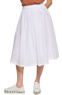 DKNY Pull-On Cotton Midi Skirt in White