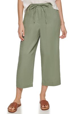 DKNY Pull-On Drawstring Crop Linen Pants in Aloe Vera