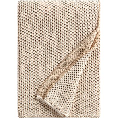 DKNY Pure Bicolor Honeycomb Cotton Throw Blanket in Linen