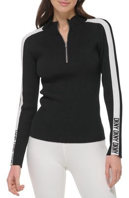 DKNY Rib Half Zip Sweater in Black/Ivory
