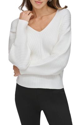 DKNY Rib V-Neck Sweater in Ivory/Ivory