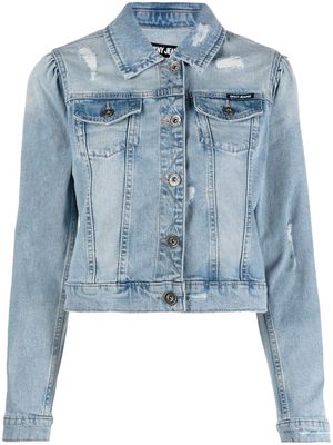 DKNY ripped-detailing cropped denim jacket - Blue