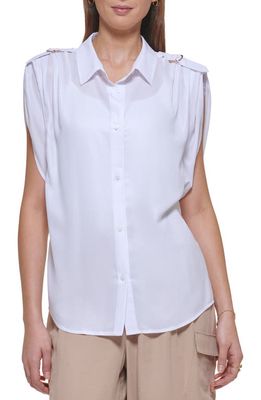 DKNY Roll-Tab Blouse in White