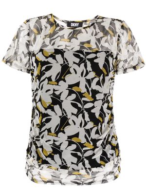 DKNY semi-sheer floral-print T-shirt - White