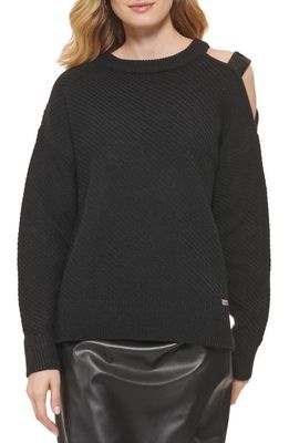 DKNY Sequin Strap Sweater in Black