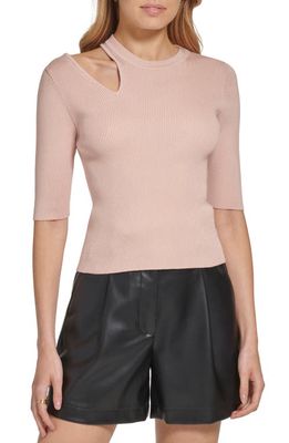 DKNY Shoulder Cutout Rib Sweater in Gold Sand