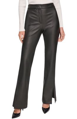 DKNY Slit Hem Flare Faux Leather Pants in Black