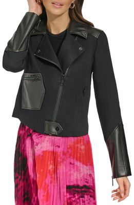 DKNY SPORTSWEAR Mixed Media Moto Jacket in Black